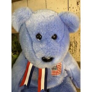 Ty Beanie Buddy 2002 Blue Patriotic Teddy Bear 16” Plush USA Flag Americana